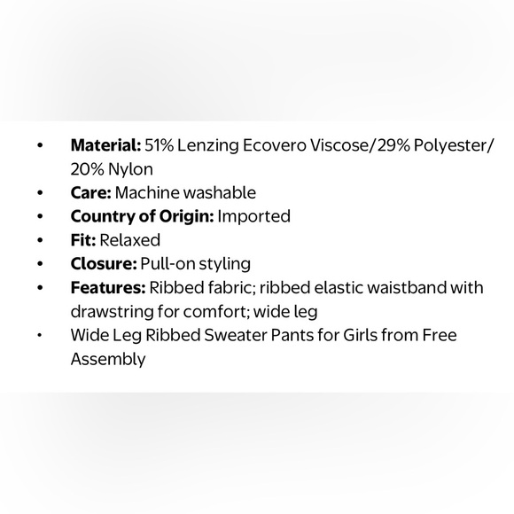 NWT, Free Assembly, Girl’s Wide Leg Ribbed Sweater Pants, Dark Blue, Size 10/12 - Picture 10 of 10